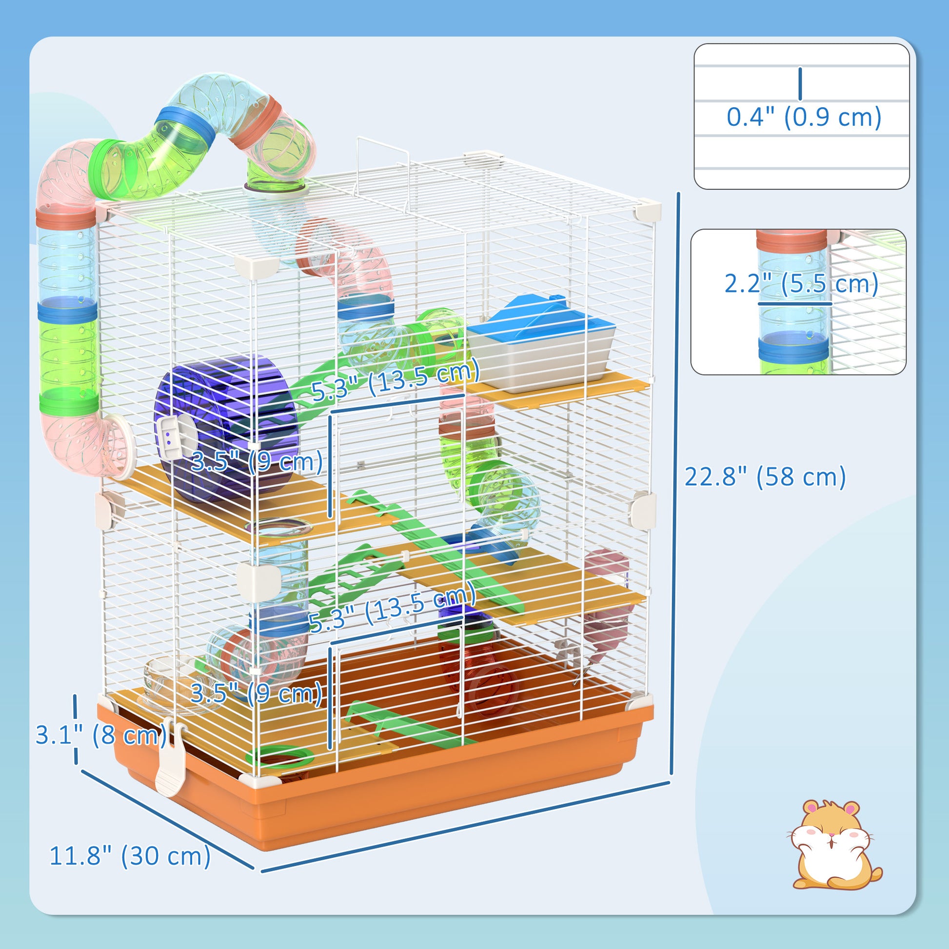 5 Tiers Hamster Cage Portable with Exercise Wheels Play Tube Water Bottle Dishes House Ladder for Gerbils, Orange