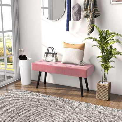39 Inches Upholstered Bedroom Bench, Modern End of Bed Bench with Steel Legs, Pink