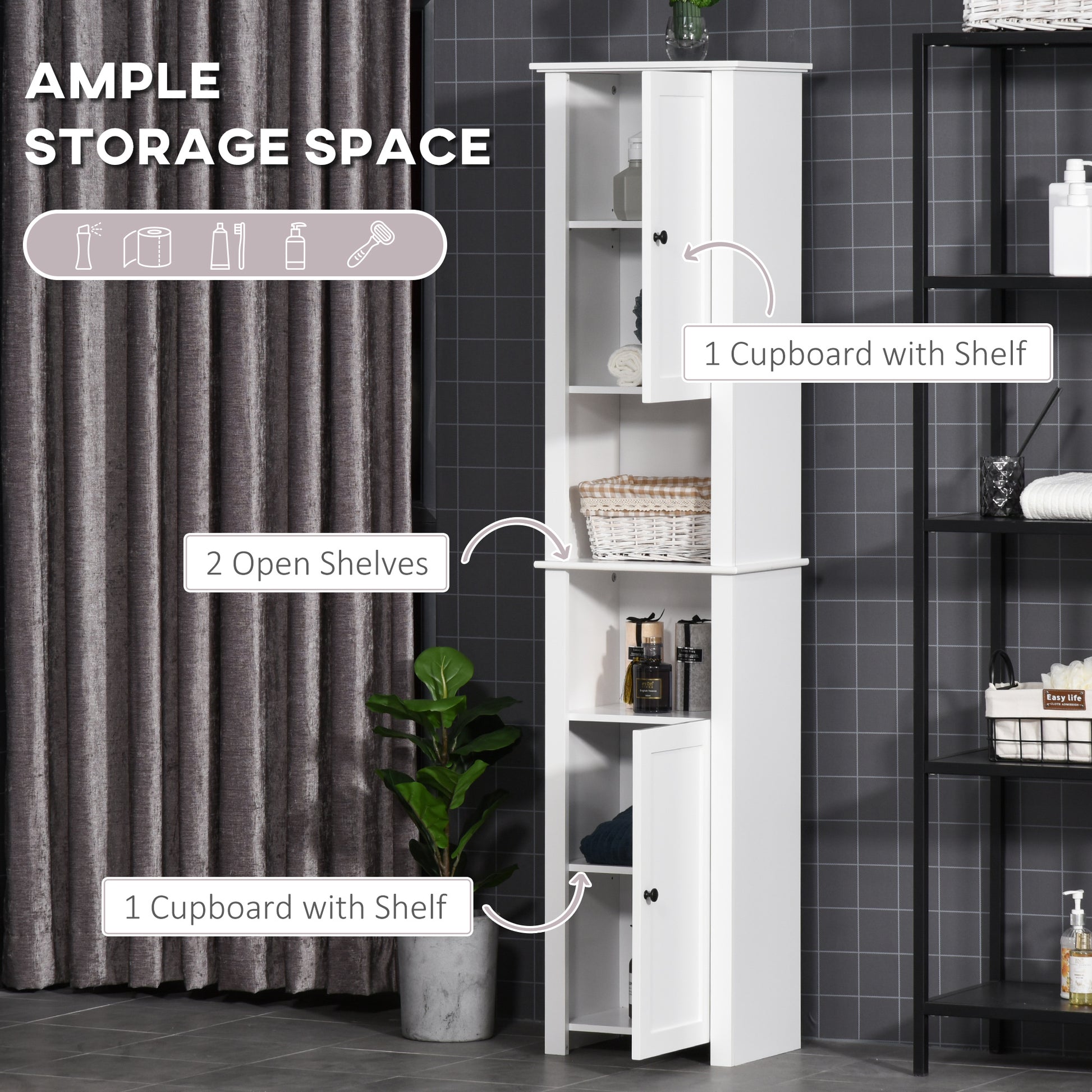 Tall Medicine Cabinet, Freestanding Bathroom Storage Cabinet with Shelves and 2 Cupboards, Bathroom Organizer, White