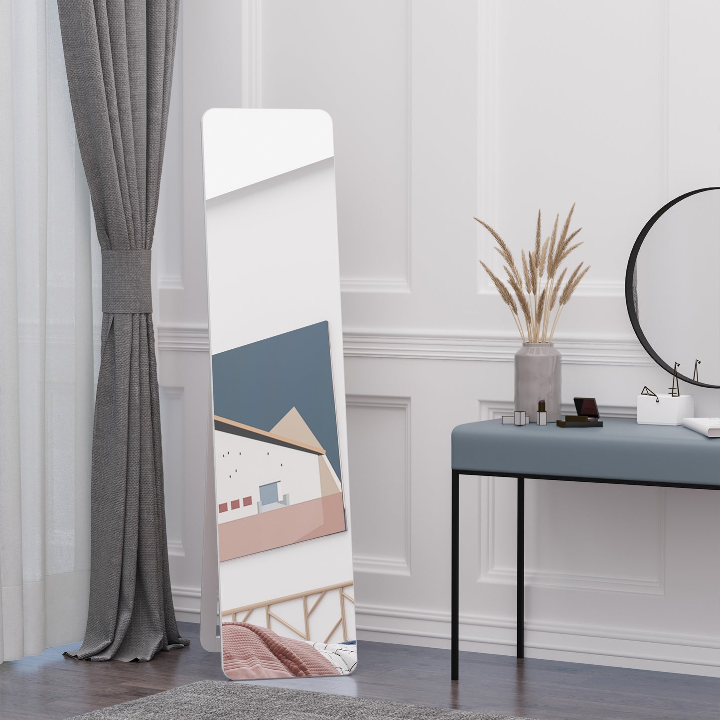 Full Length Mirror for Bedroom, Free Standing Dressing Mirror, Wall Mirror with Wood Frame, 15" x 61", White