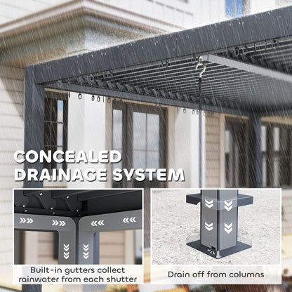 10' x 13' Louvered Pergola with Adjustable Metal Roof and Aluminum Frame, Outdoor Hardtop Gazebo with Drainage System