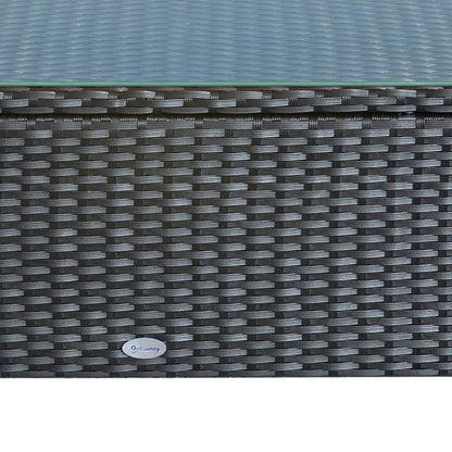 Rattan Coffee Table, Patio Side Table, Hand-woven Wicker Furniture with Tempered Glass Top Outdoor Garden Patio, Black