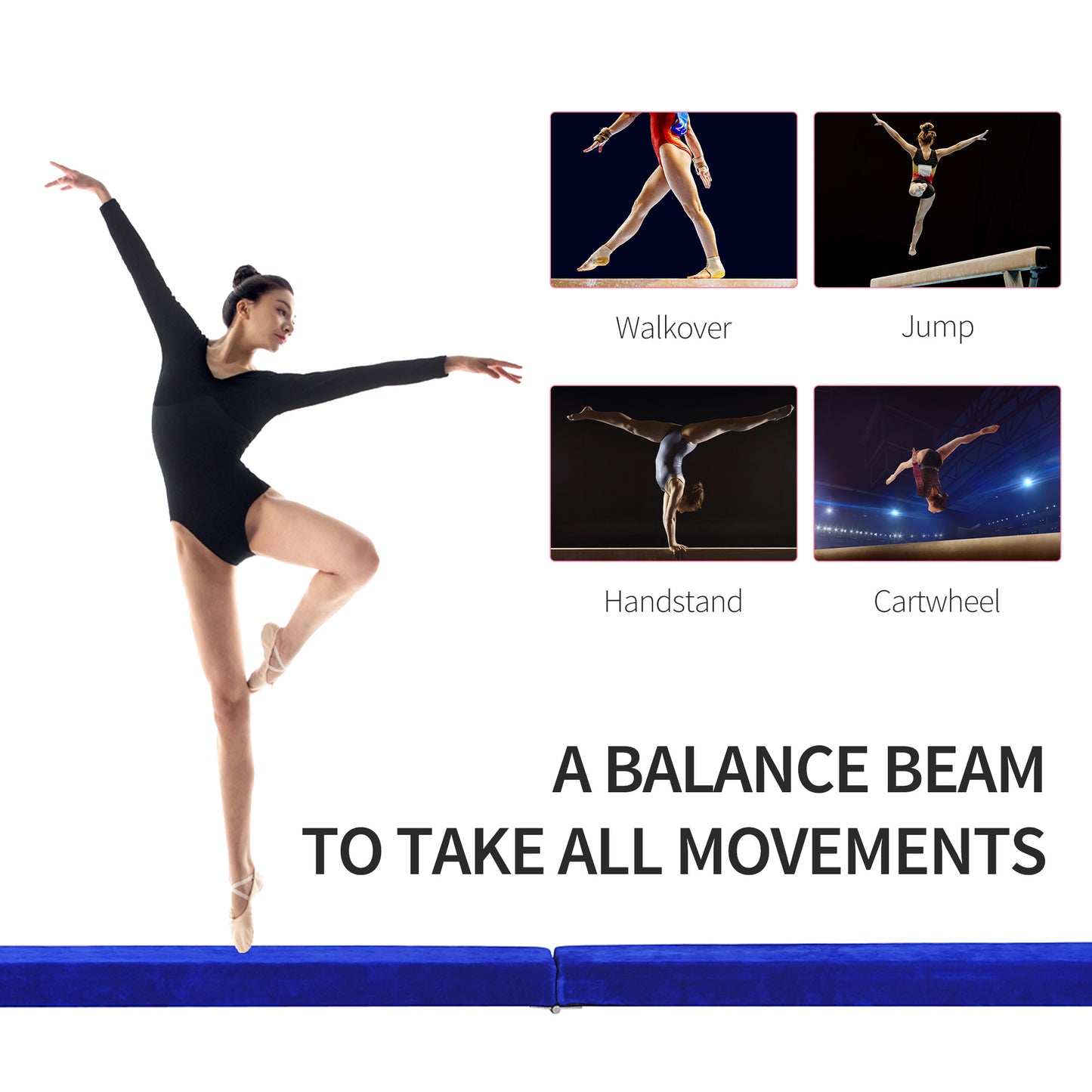 Soozier 7ft Folding Balance Beam, Gymnastics Beam with Wood Core, Blue