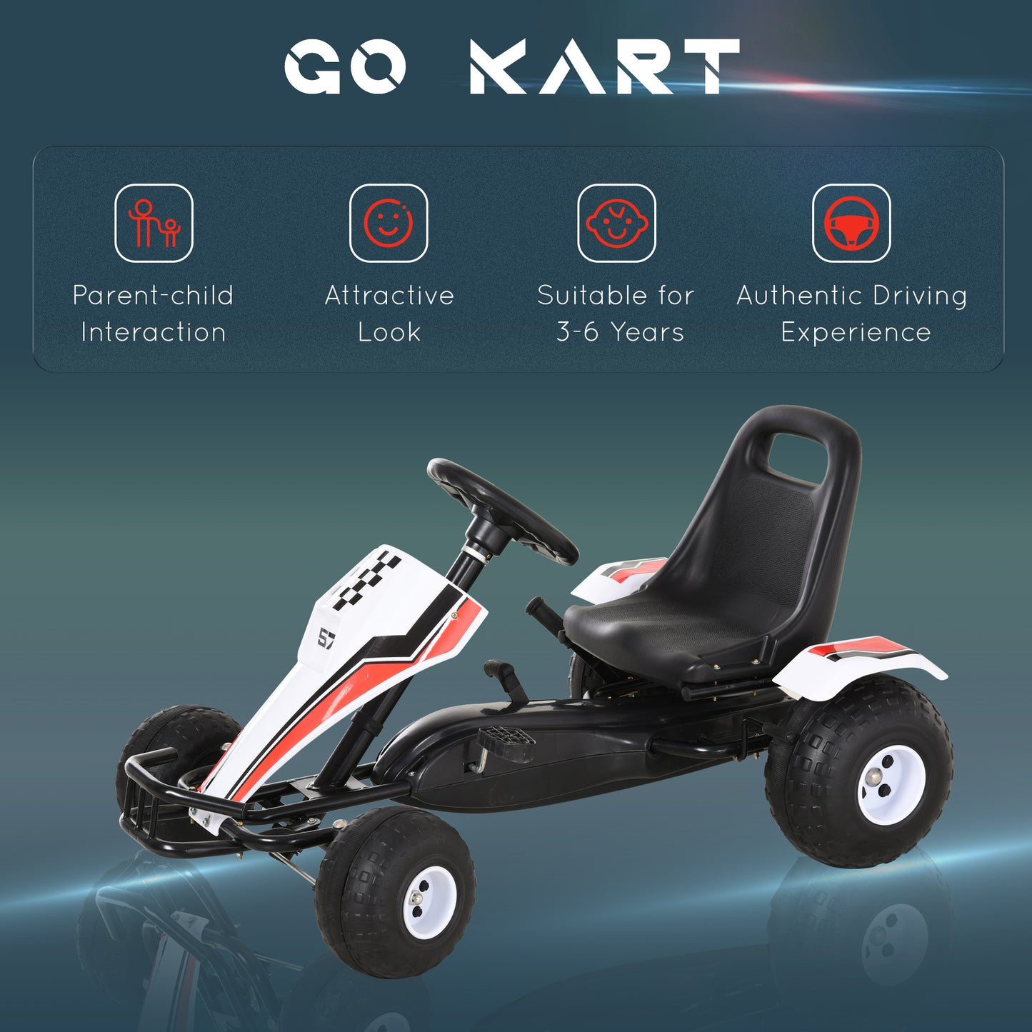 Aosom Kids Pedal Go Kart Children Racing Style Ride on Car with Adjustable Seat, Plastic Wheels, Handbrake and Shift Lever for 3-6 Years Old