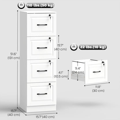 4 Drawer File Cabinet with Lock, Vertical Filing Cabinet with Adjustable Hanging Bars for A4 and Letter Size, White