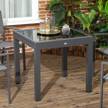 63" Extendable Outdoor Dining Table Patio Table with Aluminum Frame and Tempered Glass Tabletop, Black
