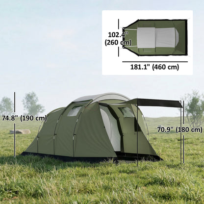 Camping Tent Waterproof Camping Tent with Two Room for 3-4 Person Waterproof, Green