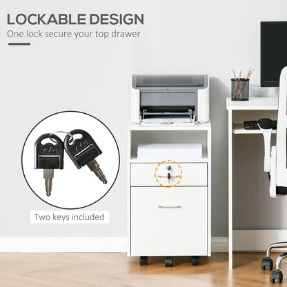 2 Drawer Filing Cabinet with Lock, Vertical File Cabinet with Wheels, Mobile Office Cabinet for A4, Letter Size, White