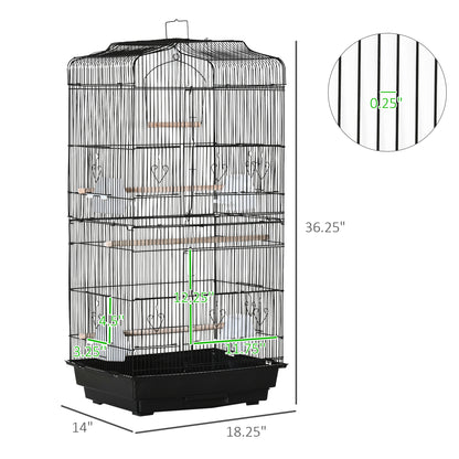 36" Bird Cage, Macaw Play House, Cockatoo, Parrot, Finch Flight Cage, 2 Doors Perch, 4 Feeder Pet Supplies, Black