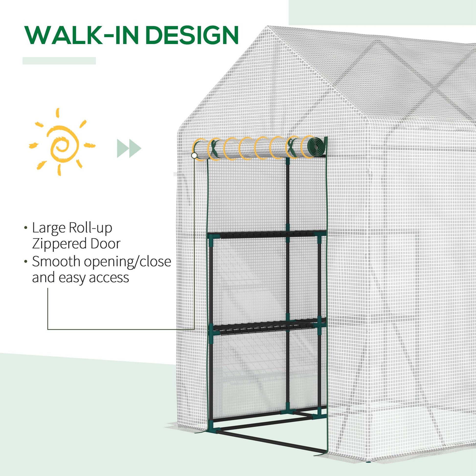 56" x 56" Walk-in Greenhouse Outdoor, Portable Gardening Plant Hot House with 2-Tier Shelf, Green