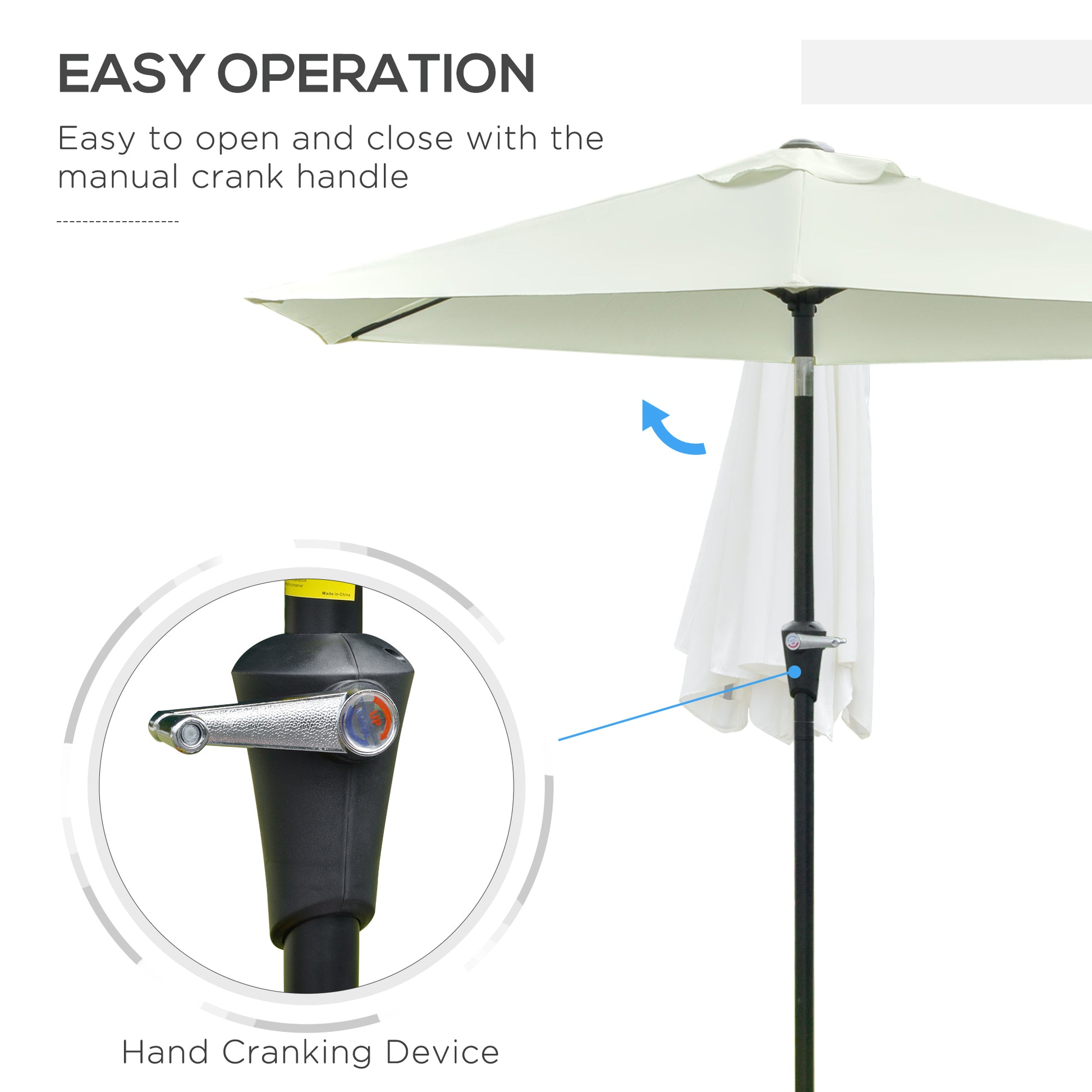 Patio Sun Umbrella, Outdoor Parasol with 6 Ribs, Cream White