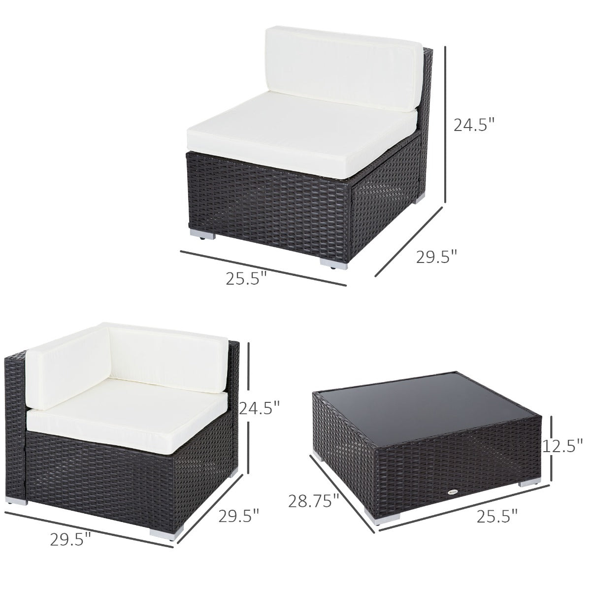 7Pcs Outdoor Rattan Wicker Sofa Patio Sectional Furniture Set w/ Coffee Table Cushioned Seat Garden w/ Cushion