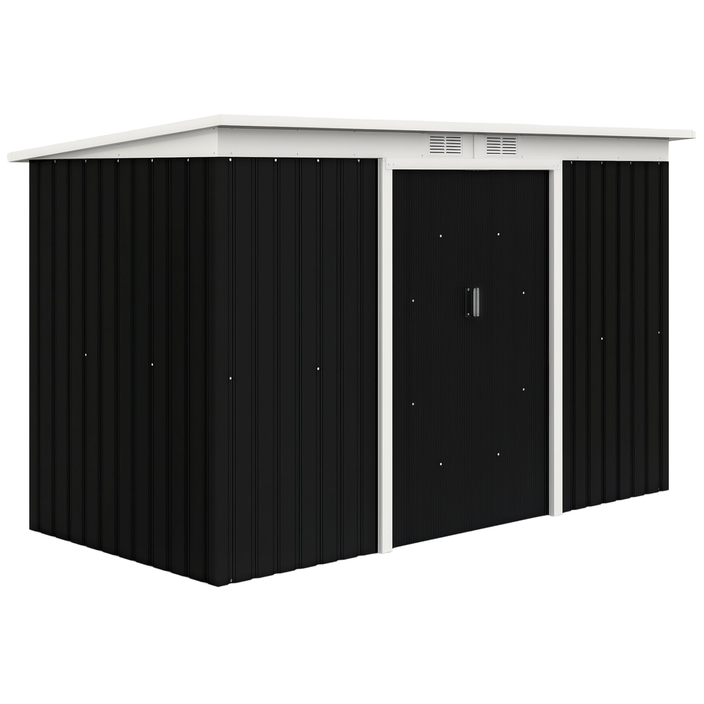 9x4 Outdoor Storage Shed Galvanized Steel Garden Shed with Foundation Kit, Ventilation & Doors, Dark Grey