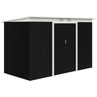 9x4 Outdoor Storage Shed Galvanized Steel Garden Shed with Foundation Kit, Ventilation & Doors, Dark Grey