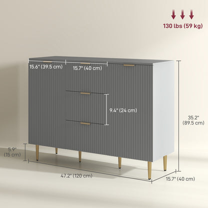 Modern Kitchen Storage Cabinet, Sideboard Buffet Cabinet w/ 3 Drawers and Adjustable Shelves for Kitchen Hallway, Grey