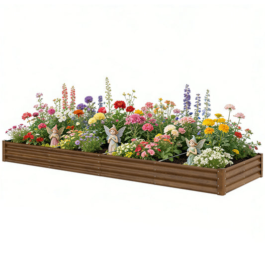 12 x 4 x 1ft Galvanized Raised Garden Bed, Reinforced Outdoor Planter Box with Open Bottom, Distressed Brown