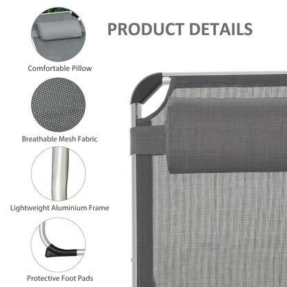 Folding Lounge Chair, Aluminum Frame Tanning Chair, Patio Lounger with Headrest, 5-Level Adjustable Backrest, Grey