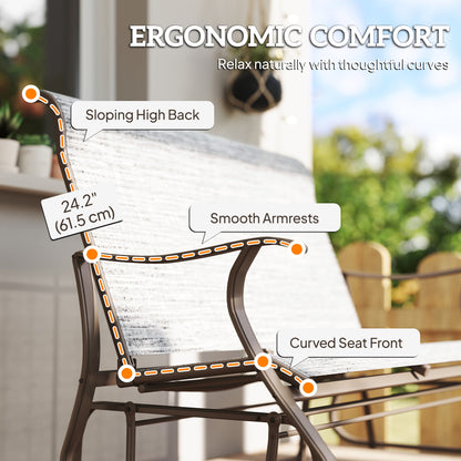 Garden Double Gliding Chair, Patio Glider Armchair for Outdoor, Backyard Mesh Seat and Backrest, Steel Frame, Dark Grey