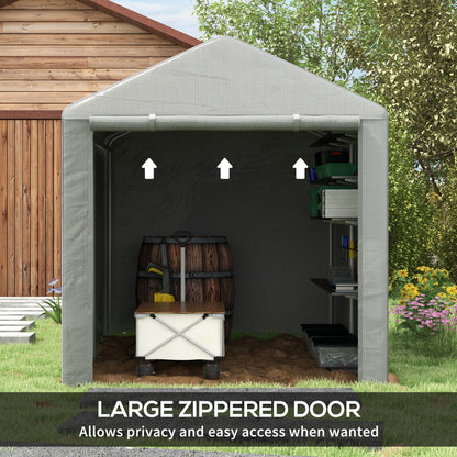 Portable Bicycle Shed with Galvanized Steel Frame and Large Door, Waterproof Outdoor Shed for Garden Tools, Light Grey