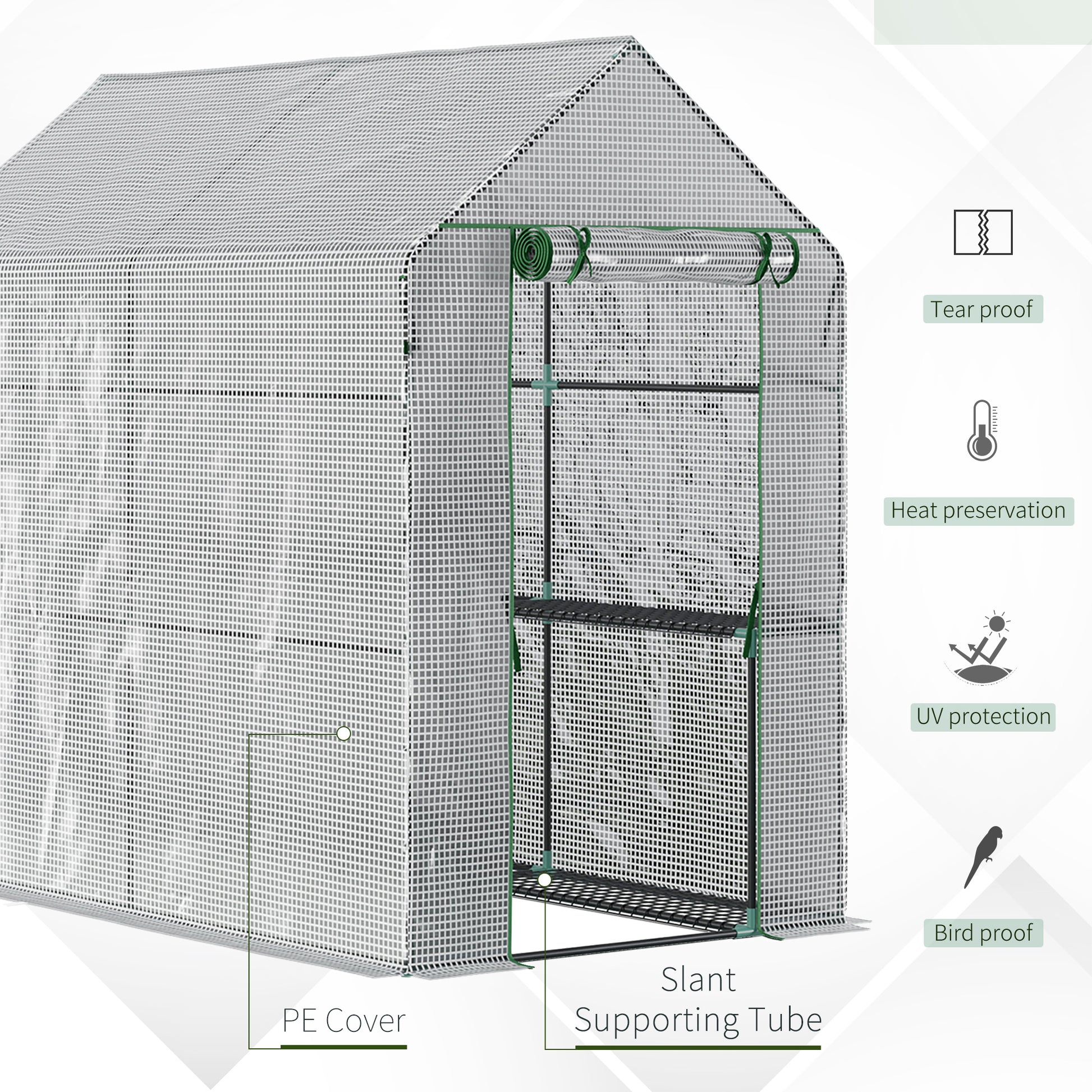 73" x 47" x 75" Walk-in Greenhouse Outdoor Portable Plant Flower Growth Warm House Garden Tunnel Shed with Roll-up Door and 4 Shelves, White