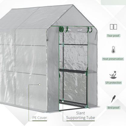73" x 47" x 75" Walk-in Greenhouse Outdoor Portable Plant Flower Growth Warm House Garden Tunnel Shed with Roll-up Door and 4 Shelves, White