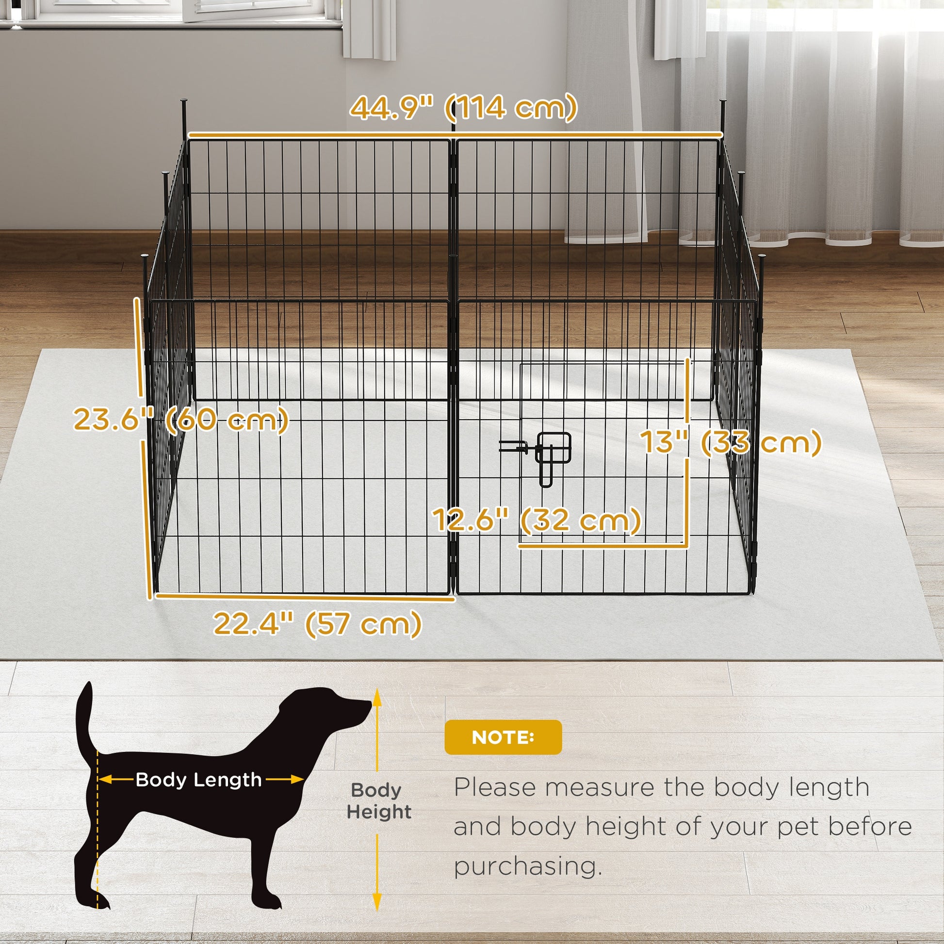 Dog Playpen for Indoor Outdoor use, Heavy Duty Dog Fence with Door, 23.6" High, 8 Panels, Black