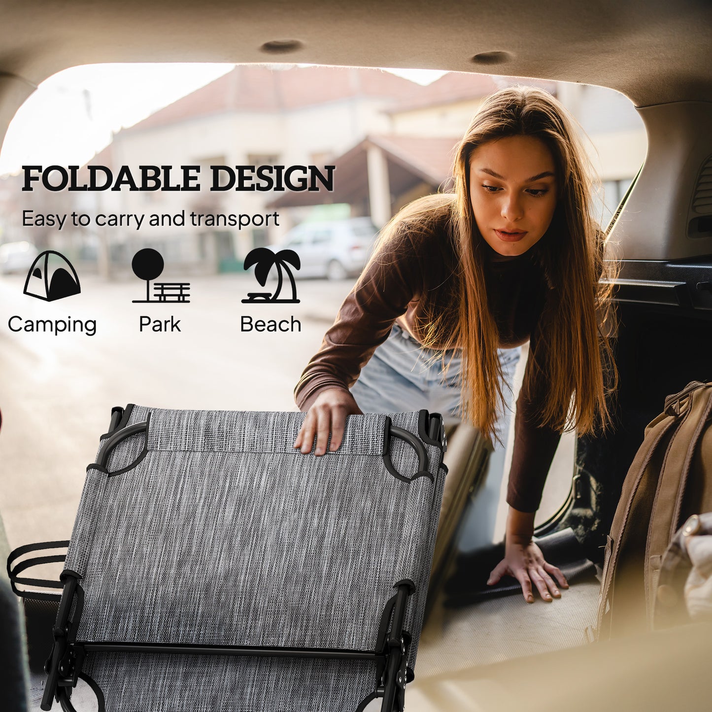 2-Piece Folding Lounge Chairs with Adjustable Backrest, Tanning Chair with Cushion, Side Pocket, Headrest, Grey