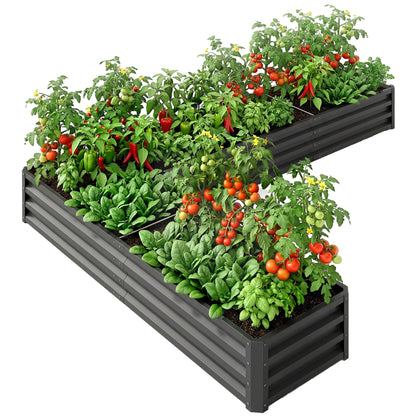 L-Shaped Raised Garden Bed, 82" x 109" x 12" Galvanized Steel Planter Box with Multi-reinforced Rods for Vegetables, Flowers and Herbs, Dark Grey