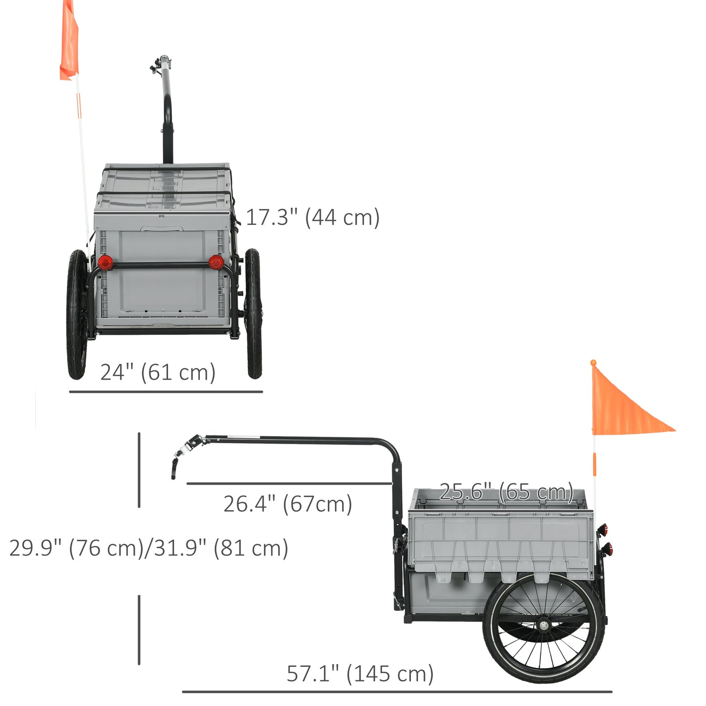 Aosom Steel Trailer for Bike, Bicycle Cargo Trailer with Foldable Storage Box and Safe Reflectors, Max Load 88LBS, Grey