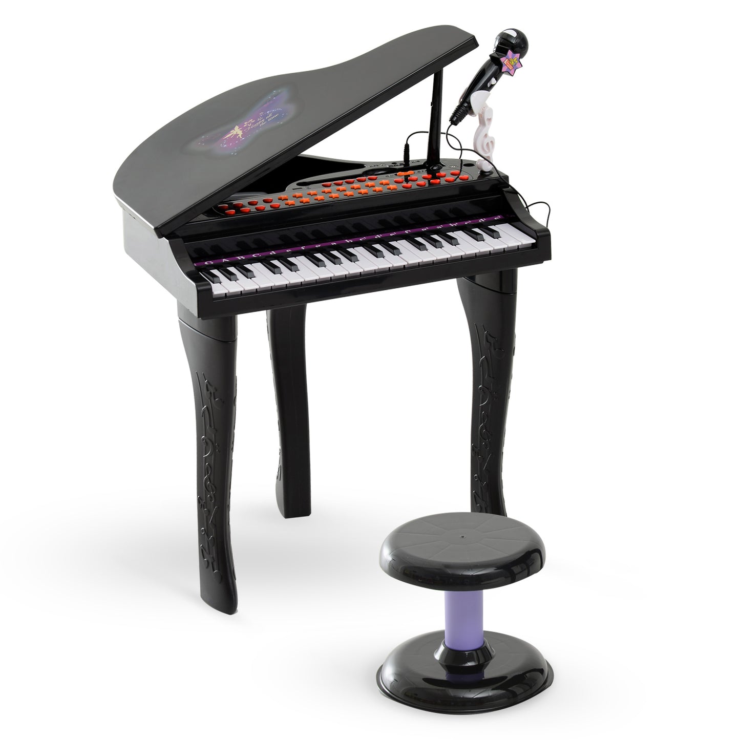 Qaba Mini Electronic Musical Piano 37 Key Keyboard Multifunction Kids Toy with Microphone Stool (Black)