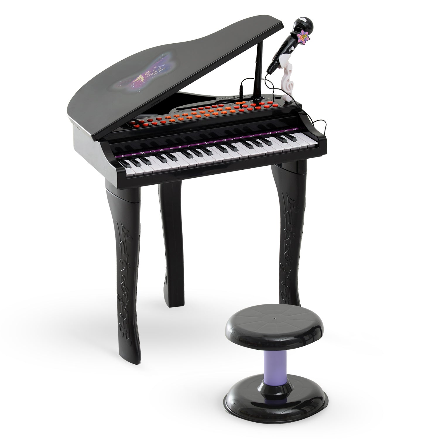 Qaba Mini Electronic Musical Piano 37 Key Keyboard Multifunction Kids Toy with Microphone Stool (Black)