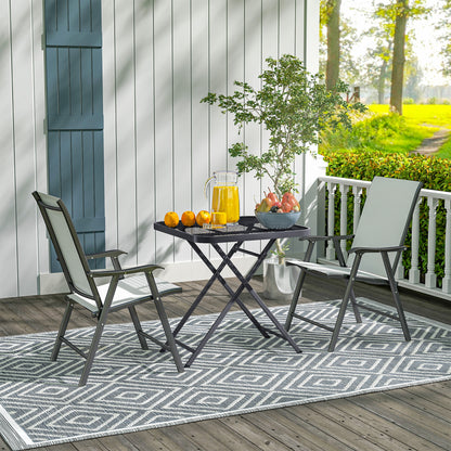 27.5" Square Outdoor Patio Table, Outdoor Folding Table with Grid Rattan-Like Top for Camping, Picnic, Black