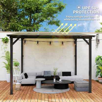 10' x 10' Hardtop Gazebo Wall-Mounted / Free Standing Outdoor Pergola with UPF 50+ & Waterproof Polycarbonate Roof