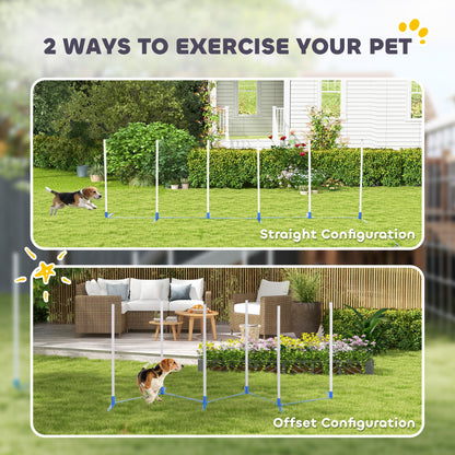 Adjustable Dog Agility Training Obstacle Set with Weaves Poles and Storage Bag for Pet Dogs Outdoor Games Exercise Blue and White