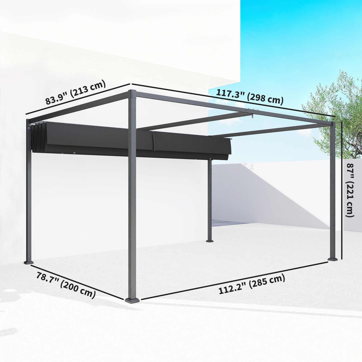 10' x7' Patio Pergola with Retractable Canopy, Outdoor Sun Shelter, Yard Shade, Black