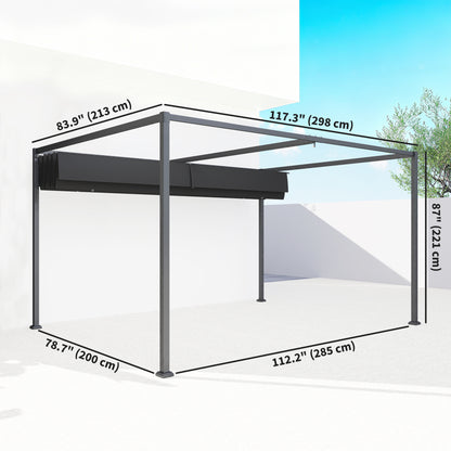 10' x7' Patio Pergola with Retractable Canopy, Outdoor Sun Shelter, Yard Shade, Black