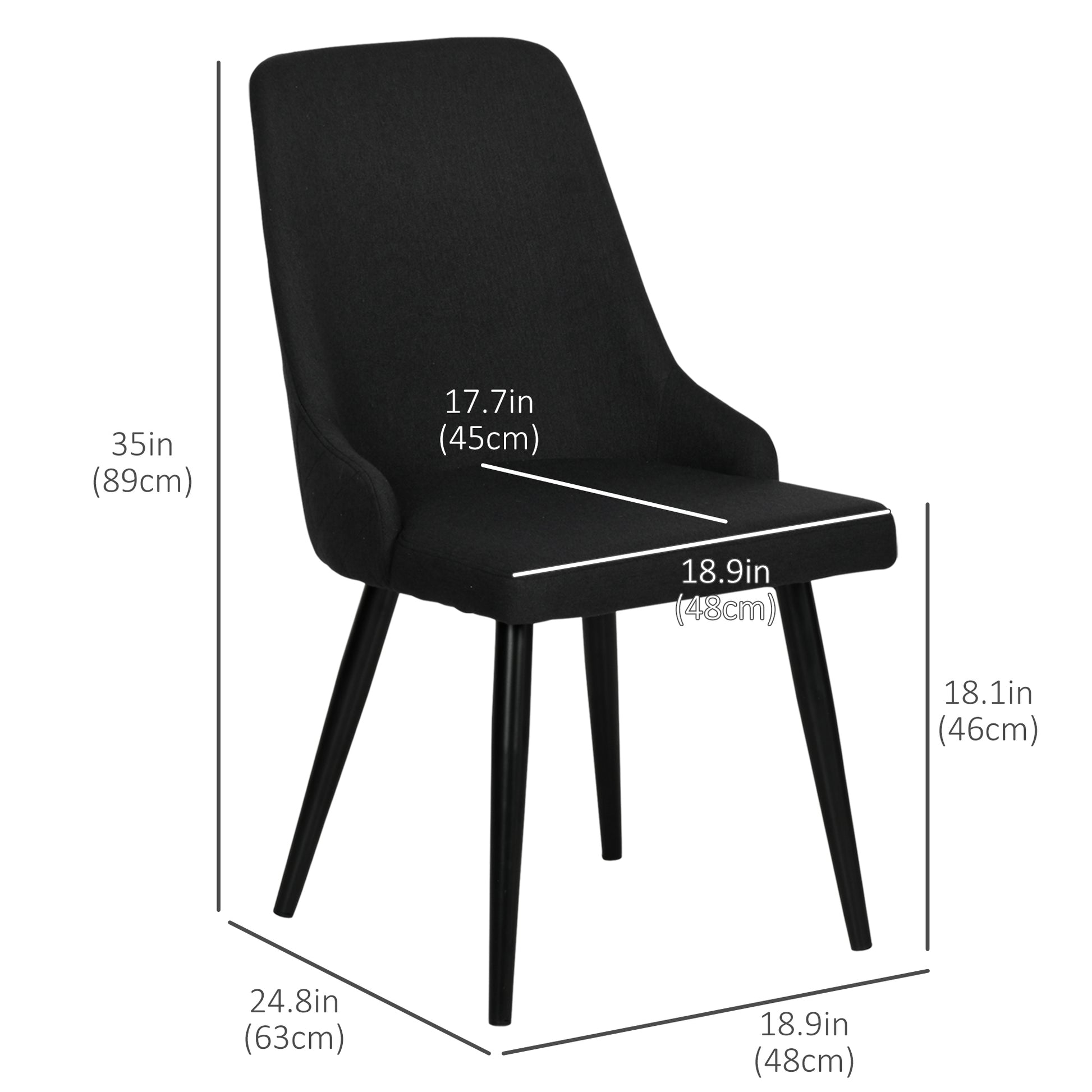 Modern Dining Chair Set of 2, Fabric Upholstered Side Chairs for Kitchen Living Room with Metal Legs, Black