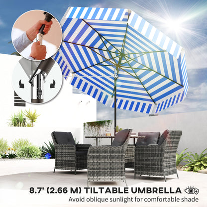 8.7FT Tilting Patio Umbrella with 8 Ribs, Crank Handle, Air Vent for Outdoor, Garden and Pool, Navy Blue
