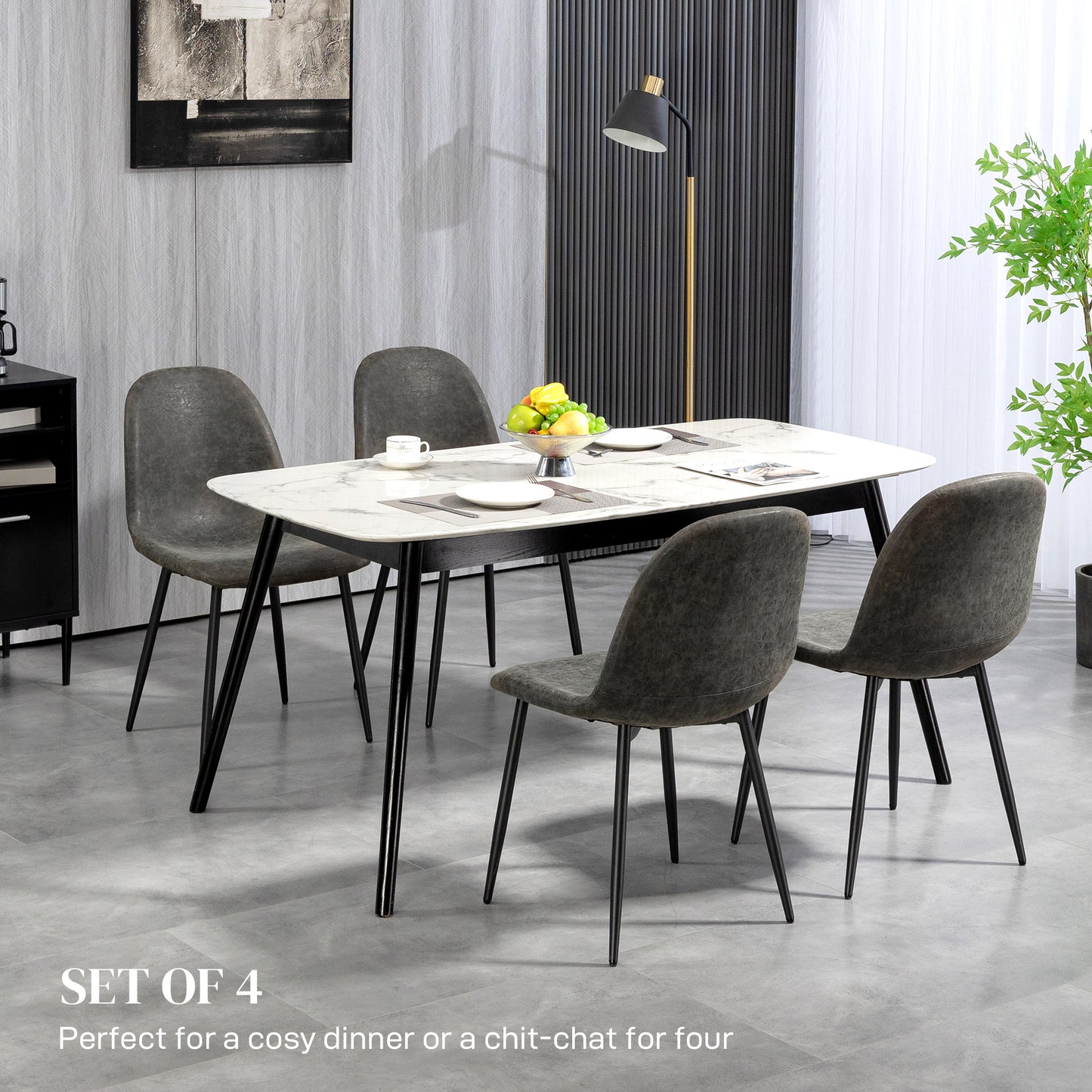 Retro Dining Table Chairs Set of 4, PU Leather Upholstered Kitchen Table Chairs for Living Room, Bedroom