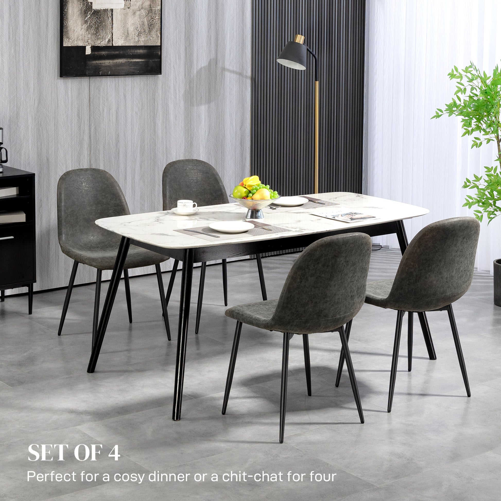 Retro Dining Table Chairs Set of 4, PU Leather Upholstered Kitchen Table Chairs for Living Room, Bedroom