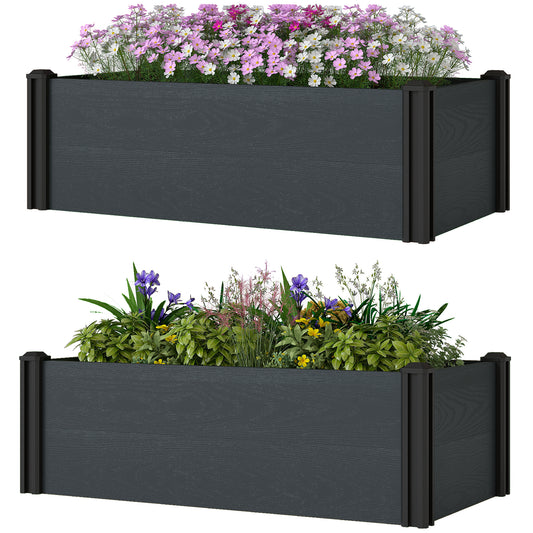 Vinyl Raised Garden Bed Kit, Set of 2 Elevated Garden Boxes with Open Bottom, Screwless Outdoor Planter Box