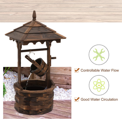 Outdoor Waterfall Fountain w/ Pump Natural Wood Wishing Well Garden Decor, 22.5x22.5x47.25