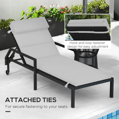 Patio Chaise Lounge Chair Cushion Replacement Sun Lounger Pads with Headrest and Ties, Light Grey