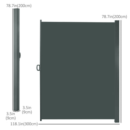 118" x 79" Retractable Side Awning Patio Outdoor Folding Privacy Screen with Resistance to UV Rays & Wind, Grey