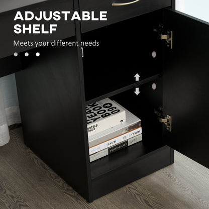 Computer Desk with Storage Drawers, Study Writing Table with Cabinet Adjustable Shelf for Home Office Workstation Bedroom, Black