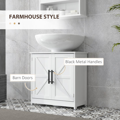 Farmhouse Pedestal Sink Storage Cabinet, Bathroom Under Sink Cabinet with 2 Barn Doors and Adjustable Shelf, White