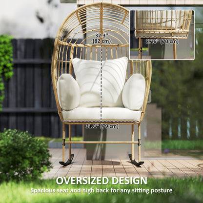 Oversized Rocking Chair, Indoor Outdoor Egg Chair w/ Thickened Cushions, Wicker Patio Lounger for Porch, Balcony, Beige
