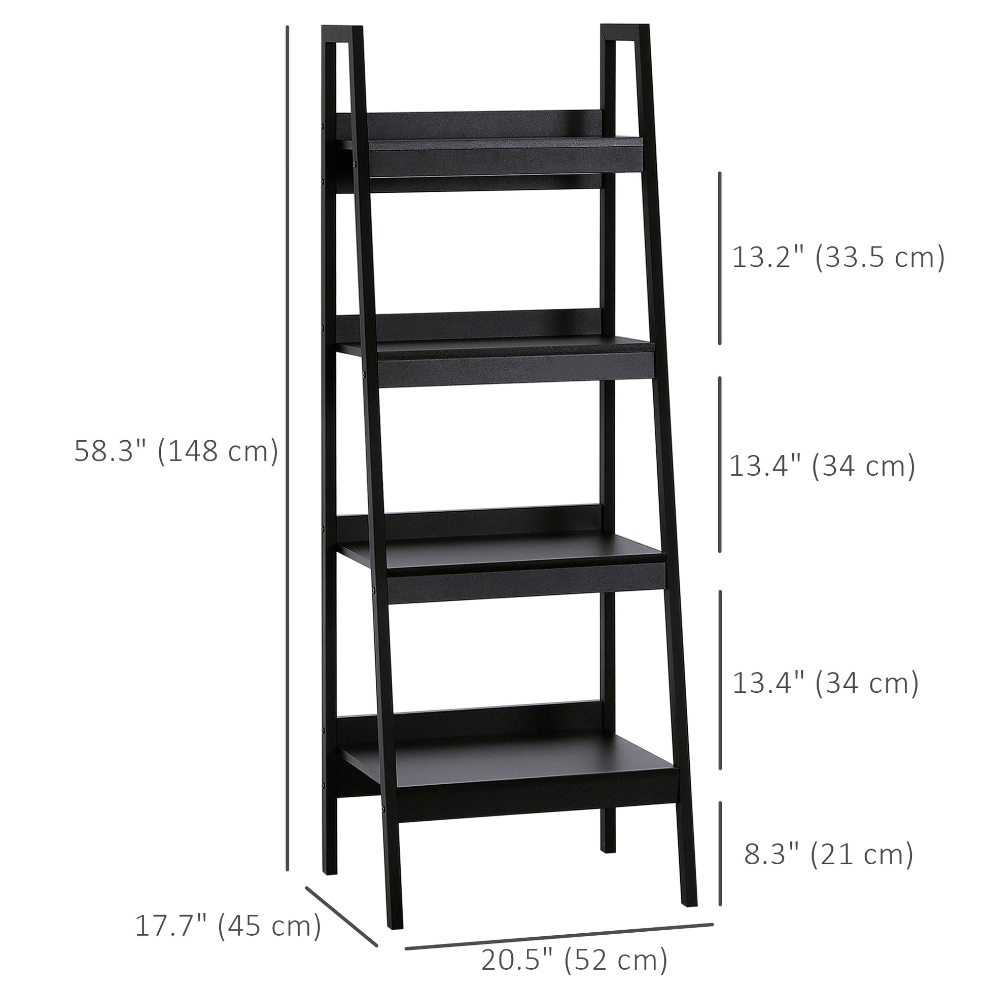 Set of 2, 4 Tier Ladder Shelf Bookcase, Multi-Use Display Rack, Storage Shelving Unit Display Stand, Flower Plant Stand, Home Office Furniture, Black