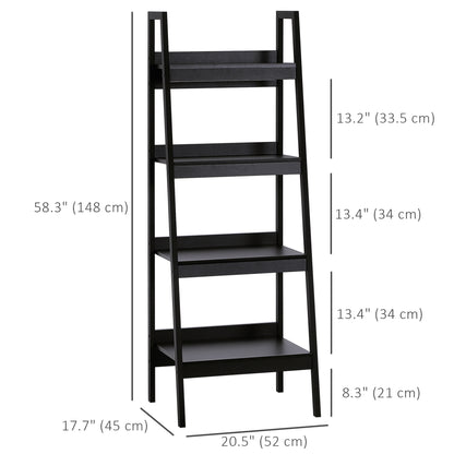 Set of 2, 4 Tier Ladder Shelf Bookcase, Multi-Use Display Rack, Storage Shelving Unit Display Stand, Flower Plant Stand, Home Office Furniture, Black