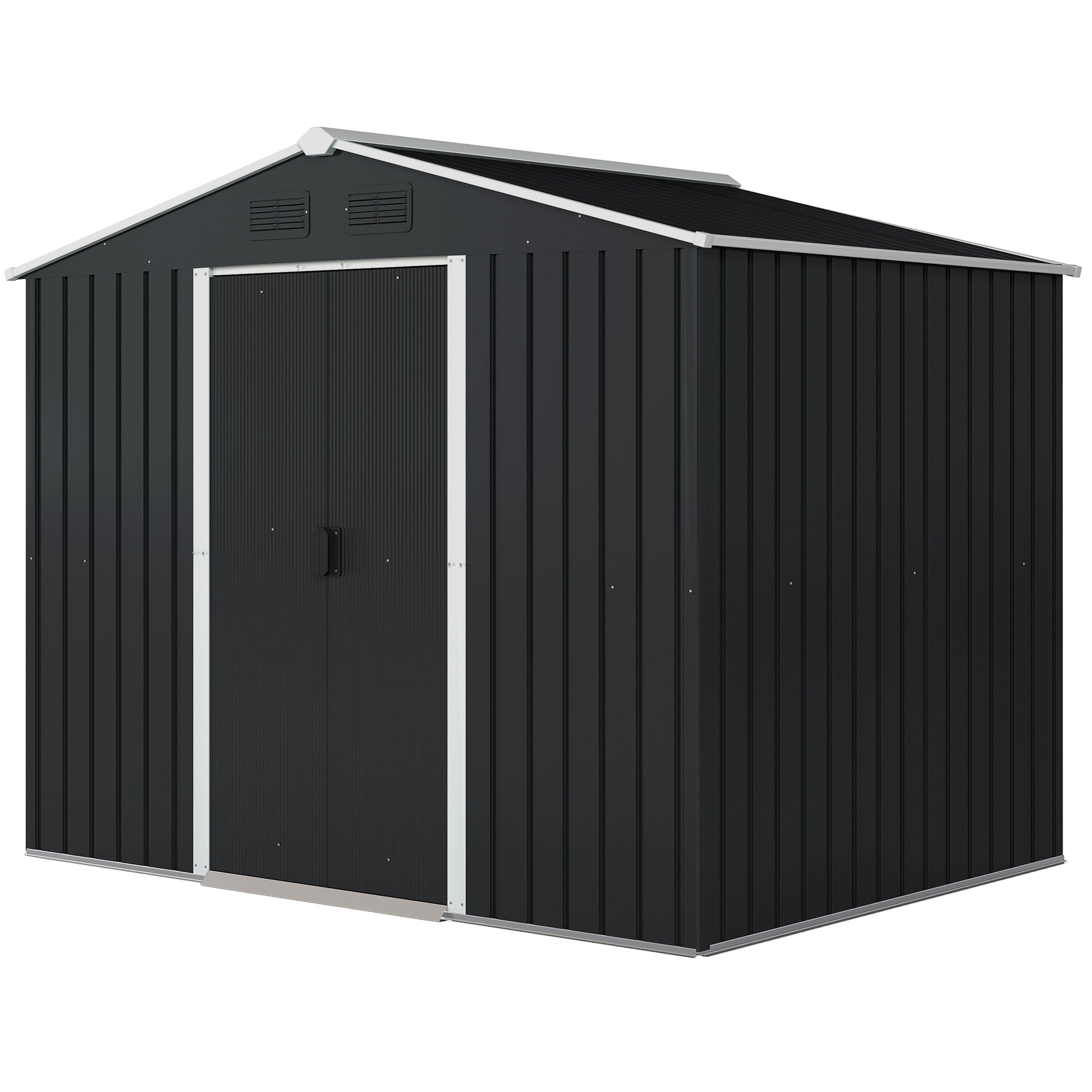 8' x 6' Outdoor Storage Shed, Metal Garden Tool Storage House with Lockable Sliding Doors and Vents for Backyard Patio Lawn, Charcoal Grey